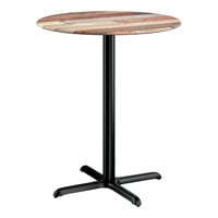 Lancaster Table & Seating Excalibur 36" Round Bar Height Table with Textured Mixed Plank Finish and Cross Base Plate