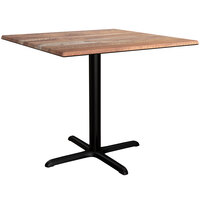 Lancaster Table & Seating Excalibur 36 inch x 36 inch Square Dining Height Table with Textured Yukon Oak Finish and Cross Base Plate