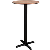 Lancaster Table & Seating Excalibur 24 inch Round Bar Height Table with Textured Yukon Oak Finish and Cross Base Plate