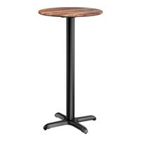 Lancaster Table & Seating Excalibur 24" Round Bar Height Table with Textured Yukon Oak Finish and Cross Base Plate