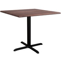 Lancaster Table & Seating Excalibur 36" x 36" Square Standard Height Table with Textured Walnut Finish and Cross Base Plate