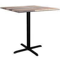 Lancaster Table & Seating Excalibur 36" x 36" Square Counter Height Table with Textured Mixed Plank Finish and Cross Base Plate