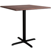 Lancaster Table & Seating Excalibur 36 inch x 36 inch Square Counter Height Table with Textured Walnut Finish and Cross Base Plate
