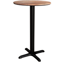 Lancaster Table & Seating Excalibur 24 inch Round Counter Height Table with Textured Yukon Oak Finish and Cross Base Plate
