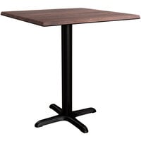 Lancaster Table & Seating Excalibur 27 1/2 inch x 27 1/2 inch Square Dining Height Table with Textured Walnut Finish and Cross Base Plate
