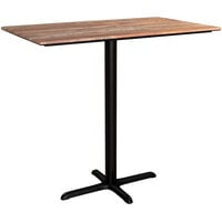 Lancaster Table & Seating Excalibur 27 1/2" x 47 3/16" Rectangular Bar Height Table with Textured Yukon Oak Finish and Cross Base Plate