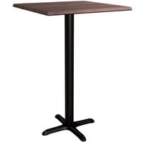 Lancaster Table & Seating Excalibur 27 1/2 inch x 27 1/2 inch Square Bar Height Table with Textured Walnut Finish and Cross Base Plate