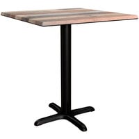 Lancaster Table & Seating Excalibur 27 1/2" x 27 1/2" Square Dining Height Table with Textured Mixed Plank Finish and Cross Base Plate