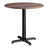 Lancaster Table & Seating Excalibur 32" Round Standard Height Table with Textured Walnut Finish and Cross Base Plate