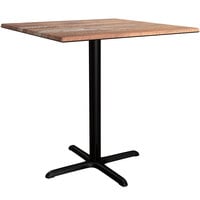 Lancaster Table & Seating Excalibur 36" x 36" Square Counter Height Table with Textured Yukon Oak Finish and Cross Base Plate