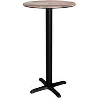 Lancaster Table & Seating Excalibur 24 inch Round Bar Height Table with Textured Mixed Plank Finish and Cross Base Plate
