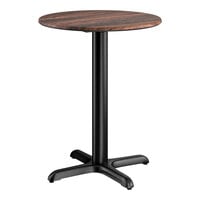 Lancaster Table & Seating Excalibur 24" Round Standard Height Table with Textured Walnut Finish and Cross Base Plate