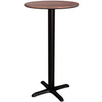 Lancaster Table & Seating Excalibur 24 inch Round Bar Height Table with Textured Walnut Finish and Cross Base Plate