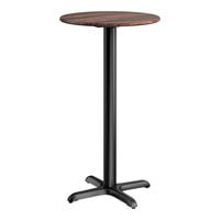 Lancaster Table & Seating Excalibur 24" Round Bar Height Table with Textured Walnut Finish and Cross Base Plate