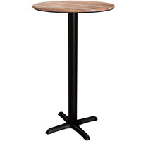 Lancaster Table & Seating Excalibur 31 1/2 inch Round Bar Height Table with Textured Yukon Oak Finish and Cross Base Plate
