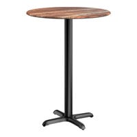 Lancaster Table & Seating Excalibur 32" Round Bar Height Table with Textured Yukon Oak Finish and Cross Base Plate