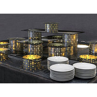 Front of the House BST009MUM28 Dots 14-Piece Stainless Steel Riser Set with Smoke Glass Buffet Boards