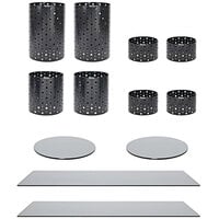 Front of the House BST024MUM28 Dots 14-Piece Matte Black Stainless Steel Riser Set with Smoke Glass Buffet Boards