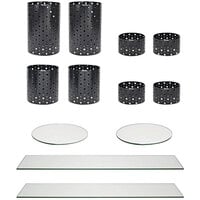 Front of the House BST025MUM28 Dots 14-Piece Matte Black Stainless Steel Riser Set with Clear Glass Buffet Boards
