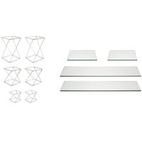 Front of the House BST035MUM28 Twist 10-Piece White Stainless Steel Riser Set with Clear Glass Buffet Boards