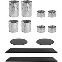 Front of the House BST023MUM28 Dots 14-Piece Stainless Steel Riser Set with Black Bamboo Buffet Boards