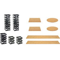 Front of the House BST021MUM28 Zig Zag 11-Piece Matte Black Stainless Steel Rectangular Riser Set with Natural Bamboo Buffet Boards