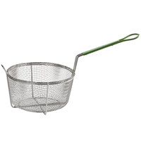 Carlisle 601029 9 3/4 inch Round Chrome-Plated Nickel Steel Medium Mesh Culinary Basket with Green Cool Touch Handle