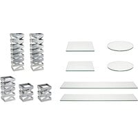 Front of the House BST016MUM28 Zig Zag 11-Piece Stainless Steel Rectangular Riser Set with Clear Glass Buffet Boards