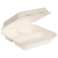 Bare by Solo HC8CSC-2050 Eco-Forward 8" x 8" x 2 5/8" 3-Compartment Sugarcane / Bagasse Take-Out Container - 300/Case
