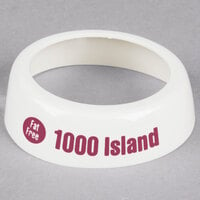 Tablecraft CM18 Imprinted White Plastic Fat Free 1000 Island Salad Dressing Dispenser Collar with Maroon Lettering