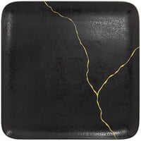 RAK Porcelain KZAUSP27G2 Kintzoo 10 5/8" Black Square Coupe Porcelain Plate with Gold Detail - 6/Case