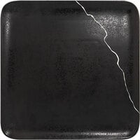 RAK Porcelain KZAUSP30S1 Kintzoo 11 13/16" Black Square Coupe Porcelain Plate with Silver Detail - 6/Case