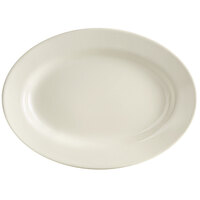 Choice 12 1/2 inch x 8 7/8 inch Ivory (American White) Wide Rim Rolled Edge Oval Stoneware Platter - 12/Case