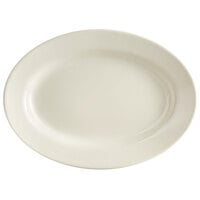 Acopa 12 1/2 inch x 8 7/8 inch Ivory (American White) Wide Rim Rolled Edge Oval Stoneware Platter - 12/Case