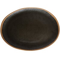 GET P-151-BR Pottery Market 15" x 11" Glazed Oval Brown Melamine Coupe Platter with Clay Trim - 6/Case