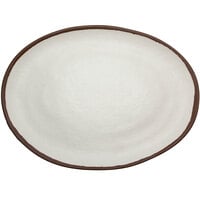 GET P-151-CRM Pottery Market 15" x 11" Glazed Oval Cream Melamine Coupe Platter with Brown Trim - 6/Case