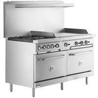 Cooking Performance Group S60-G48-L Liquid Propane 2 Burner 60 Range with  48 Griddle and 2 Standard Ovens - 200,000 BTU