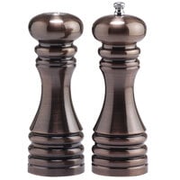 Chef Specialties 90055 Burnished Copper Pepper Mill and Salt Shaker Set with Rack, 5in.