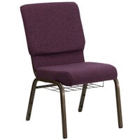 Flash Furniture FD-CH02185-GV-005-BAS-GG Plum 18 1/2 inch Wide Church Chair with Communion Cup Book Rack - Gold Vein Frame