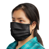 Mercer Culinary M69011BK Customizable Black Reusable Non-Woven Polypropylene Pleated Protective Face Mask - 8 3/4" x 3 3/8"