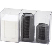 Cal-Mil 375-12 Classic Clear Acrylic 3-Section Countertop Cup, Lid, and Napkin Organizer