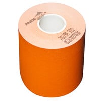 3 1/8 inch x 160' Orange Side-Edge Adhesive Thermal Linerless Sticky Receipt / Label Paper Roll - 24/Case