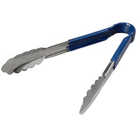 Carlisle 60756014 9 1/2 inch Stainless Steel Scalloped Tongs with Blue Dura-Kool Handle
