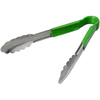 Carlisle 60756009 9 1/2 inch Stainless Steel Scalloped Tongs with Green Dura-Kool Handle