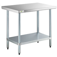 Regency 24" x 36" 18-Gauge 304 Stainless Steel Commercial Work Table with Galvanized Legs and Undershelf