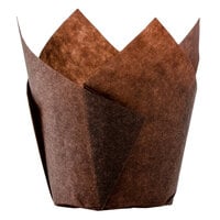 Hoffmaster 2 inch x 3 1/2 inch Chocolate Brown Tulip Baking Cup - 250/Pack