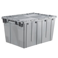 Orbis FP171 22" x 15" x 12" Stack-N-Nest Flipak Gray Tote Box with Hinged Lockable Lid and Pin