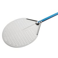 GI Metal Azzurra12 inch Anodized Aluminum Round Perforated Pizza Peel with 23 1/2 inch Handle A-30F/60