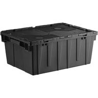 Orbis FP143 21" x 15" x 9" Stack-N-Nest Flipak Black Tote Box with Hinged Lockable Lid and Pin