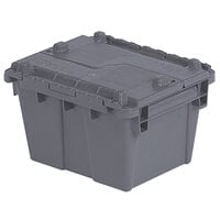 Orbis FP03 12" x 10" x 7" Stack-N-Nest Flipak Gray Tote Box with Hinged Lockable Lid